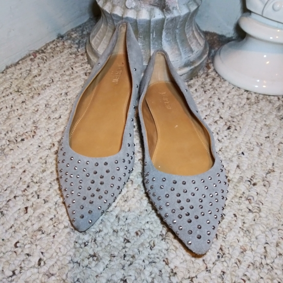 J. Crew Factory Shoes - J.Crew Amelia Gray Suede Silver Studded Flats